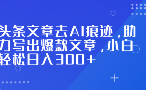 头条文章去AI痕迹，助力写出爆款文章，小白轻松日入300+