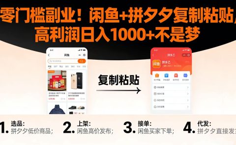 零门槛副业!闲鱼 + 拼夕夕复制粘贴,高利润日入 1000 + 不是梦