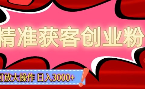 精准获客创业粉轻松变现，操作简单可放大，单日轻松3000+