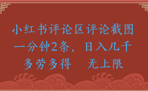 评论截图项目,小红书评论区评论截图一分钟2条,日入几千无上限-多劳多得