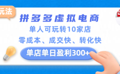拼多多虚拟电商新玩法,单人可玩转10家店,零成本、成交快、转化快,单店单日盈利300+