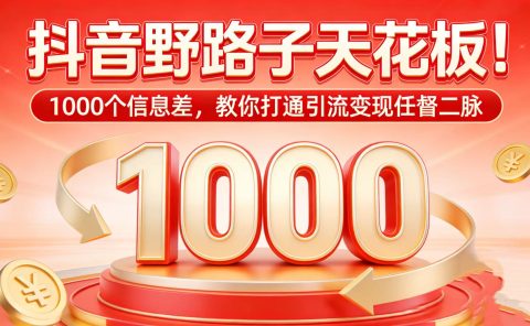 抖音野路子天花板!1000 个信息差,教你打通引流变现任督二脉