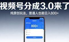 视频号分成 3.0 来了：纯原创玩法，普通人也能日入 800+