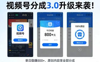 升级来袭！视频号分成 3.0，100% 原创单日稳赚 800+