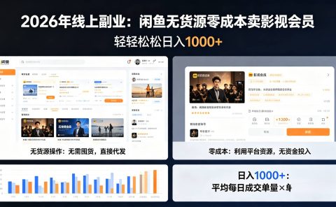 2026年最佳线上副业，咸鱼无货源零成本卖影视会员，轻轻松松日入1000+