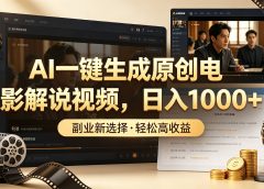 AI一键生成原创电影解说视频，日入1000+！