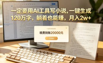 【听劝】一定要用AI工具写小说,一键生成120万字，躺着也能赚，月入2w+