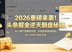 2026 重磅来袭！头条掘金逆天翻盘秘籍，AI 一键打造爆款内容，只需简单复制粘贴，日入 1000 + 轻松实现！