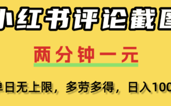 小红书评论区评论截图，一分钟2条，日入几千，多劳多得!