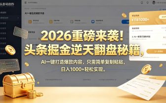 2026 重磅来袭！头条掘金逆天翻盘秘籍，AI 一键打造爆款内容，只需简单复制粘贴，日入 1000 + 轻松实现！