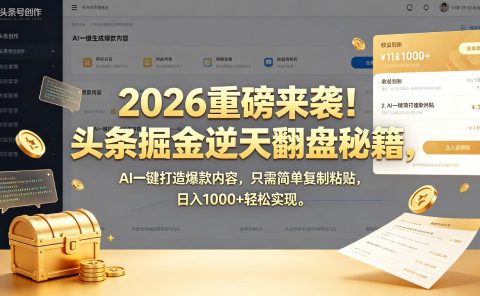 2026 重磅来袭！头条掘金逆天翻盘秘籍，AI 一键打造爆款内容，只需简单复制粘贴，日入 1000 + 轻松实现！
