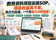 教务资料项目实操SOP，项目收益真不差，执行力拉满，一个月搞几W的收益