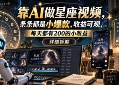 靠AI做星座视频，条条都是小爆款，收益可观，每天都有200的小收益，详细拆解