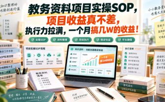 教务资料项目实操SOP，项目收益真不差，执行力拉满，一个月搞几W的收益