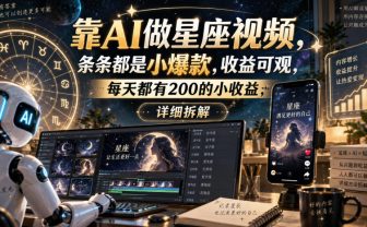 靠AI做星座视频，条条都是小爆款，收益可观，每天都有200的小收益，详细拆解